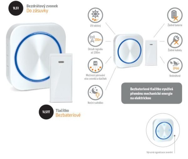 Solight bezdrôtový zvonček bezbatériový, do zásuvky, 150m, biely, learning code - Image 4