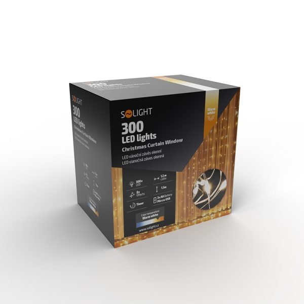 Solight LED vianočná záves okenná, strieborná, 300x mini LED, časovač, 8 funkcií, USB - Image 4