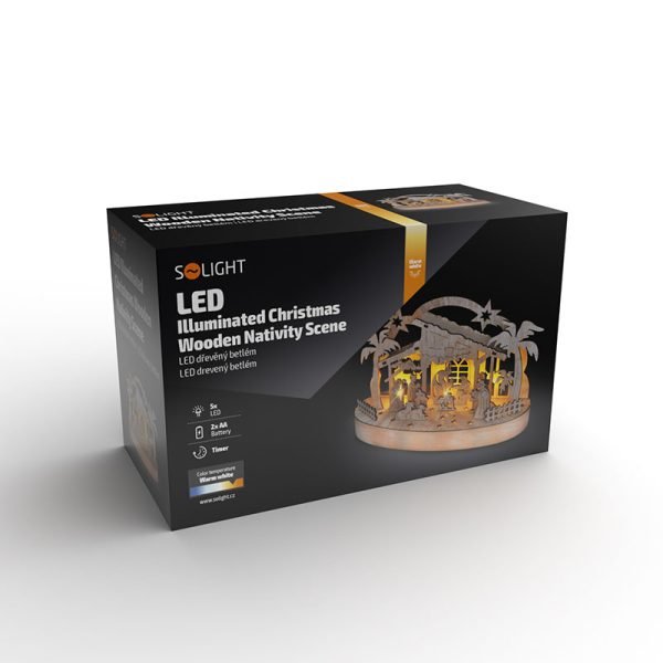 Solight vianočný drevený betlehem podsvietený, 5x LED, prírodné drevo, 25cm, 2x AA - Image 10