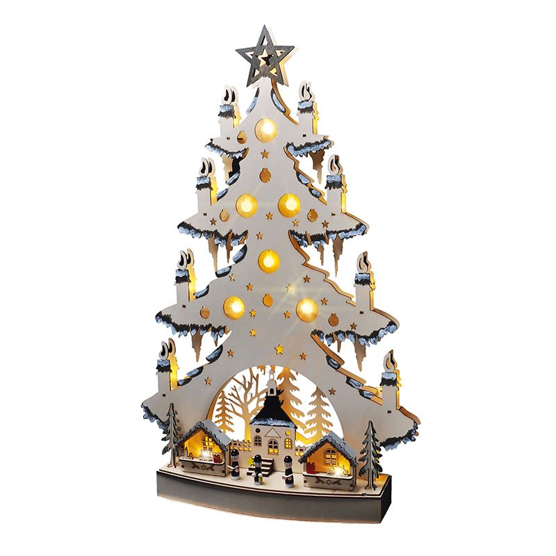 Solight LED drevený vianočný stromek s dekoráciami, 23x LED, prírodná farba, 64cm, 2x AA - Image 3