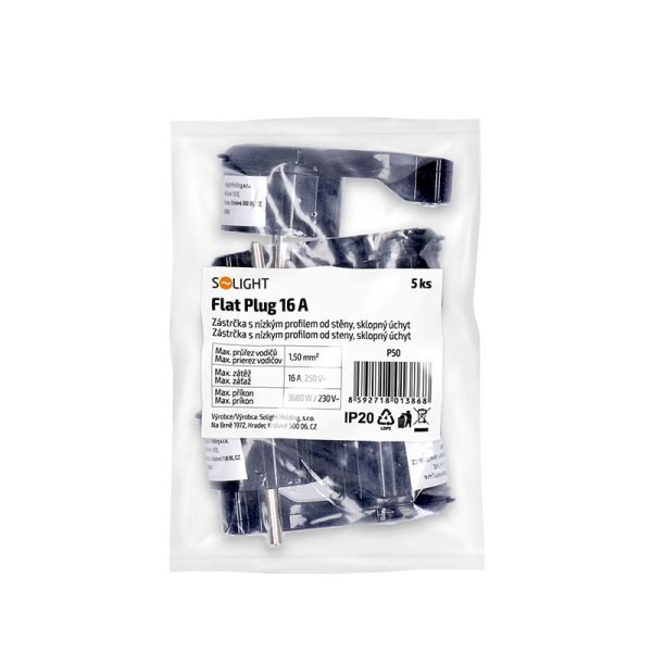Solight zástrčka uhlová, nízky profil od steny, IP20, čierna - Image 4