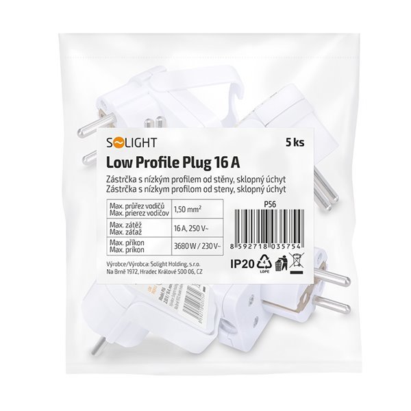 Solight zástrčka uhlová, nízky profil od steny, IP20, biela - Image 4