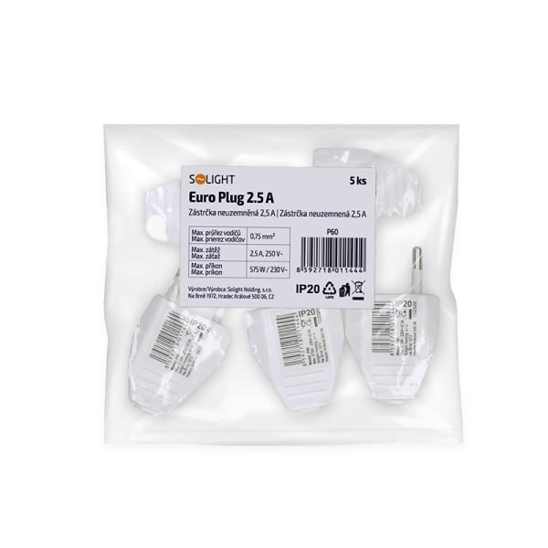 Solight zástrčka plochá priama, IP20, biela - Image 2