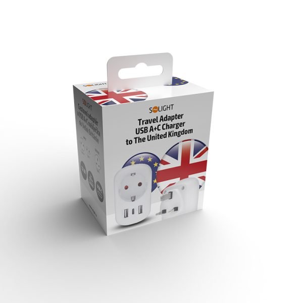 Solight cestovný adaptér UK USB A+C pre použitie vo Veľkej Británii, typ G - Image 2