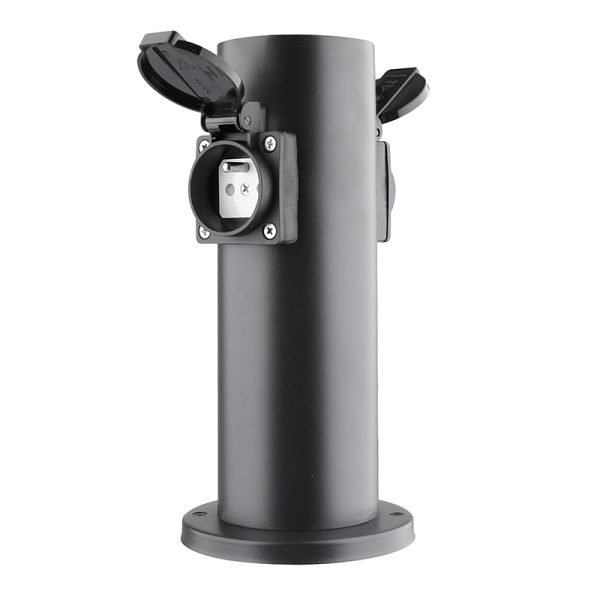 Solight záhradný stĺpik IP44, nerez oceľ, 2 zásuvky, valec, čierny - Image 3