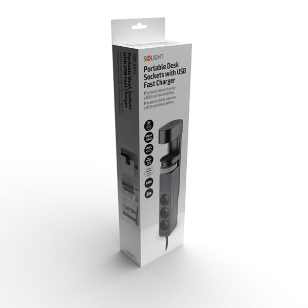 Solight 3z + USB A+C prenosné stolné zásuvky, 2m, čierna, USB rýchlonabíjačka 20W PD - Image 12