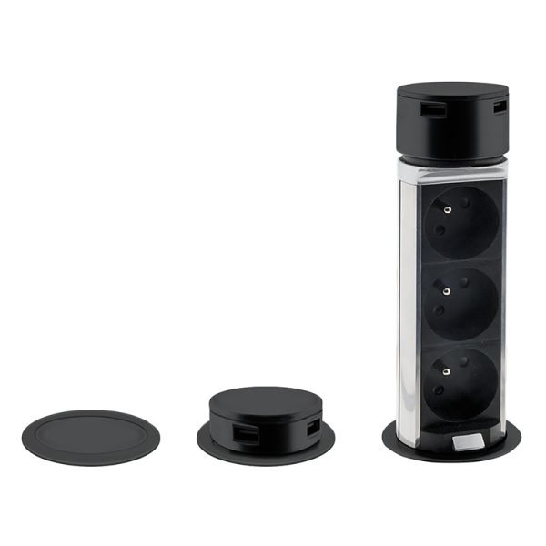 Solight 3z + USB A+C výsuvný blok zásuviek, 2m, čierny - Image 7