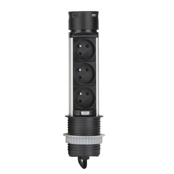 Solight 3z + USB A+C výsuvný blok zásuviek, 2m, čierny - Image 4