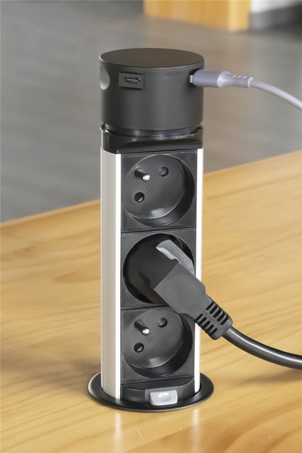 Solight 3z + USB A+C výsuvný blok zásuviek, 2m, čierny - Image 3