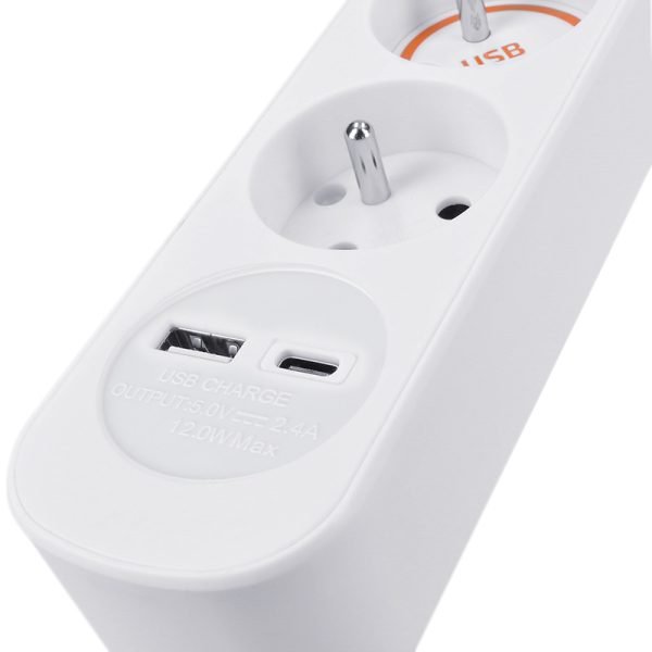 Solight predlžovací prívod 5 zásuviek, USB A+C nabíjačka 12W, 3m, 3 x 1mm2, biely, vypínač - Image 2