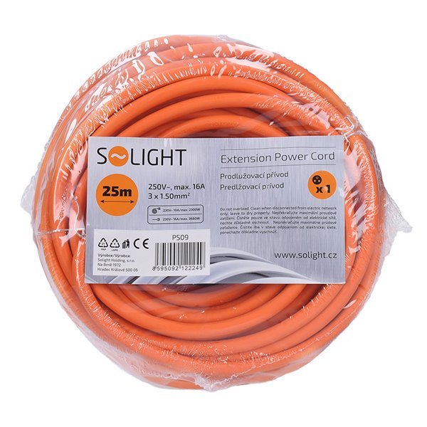 Solight predlžovací prívod - spojka, 1 zásuvka, 25m, 3 x 1,5mm2, oranžová - Image 2