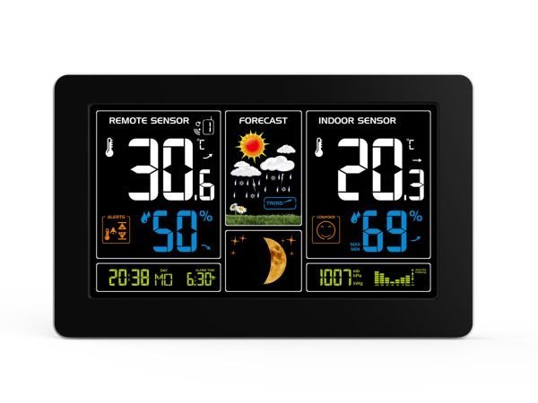 Solight meteostanica, extra veľký farebný LCD, teplota, vlhkosť, tlak, RCC, USb nabíjanie, čierna
