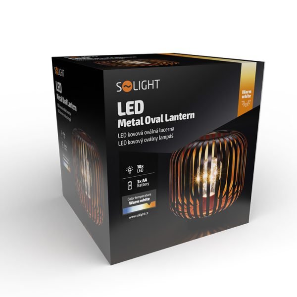 Solight kovový oválny lampáš so žiarovkou s micro LED, teplá biela, medená, 3xAA, 18cm - Image 2