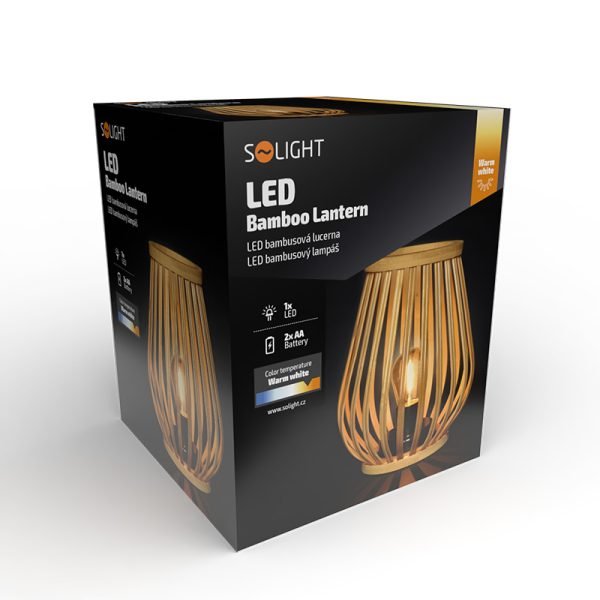 Solight bambusový lampáš s LED žiarovkou, teplá biela, 2x AA, 20cm - Image 4