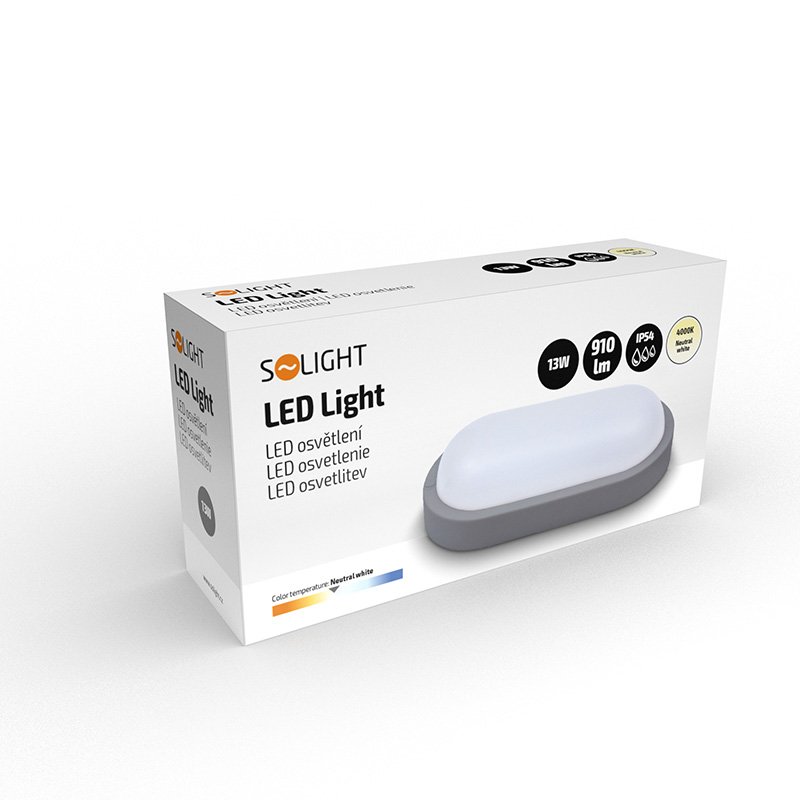 Solight LED vonkajšie osvetlenie oválne, 13W, 910lm, 4000K, IP54, 21cm, sivá farba - Image 10