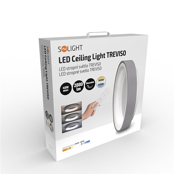 Solight LED stropné svetlo okrúhle Treviso, 48W, 2880lm, stmievateľné, diaľkové ovládanie, sivá - Image 2
