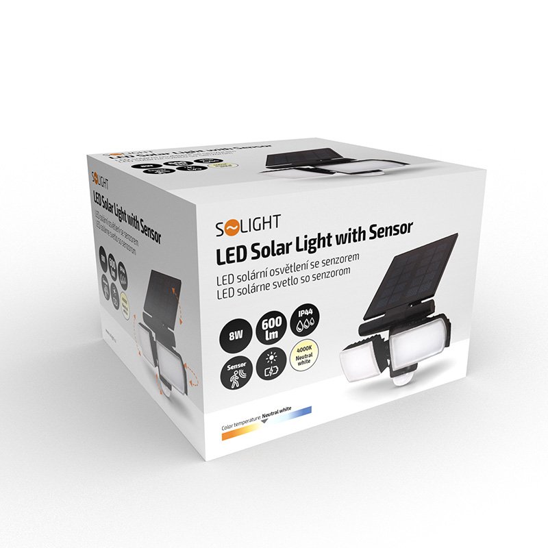 Solight LED solárne svetlo so senzorom, 8W, 600lm, Li-on, čierna - Image 12
