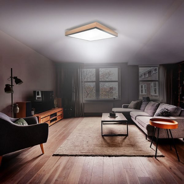 Solight LED ceiling lighting with remote control, square, wood decor, 3000lm, 40W, 45x45cm - Image 8