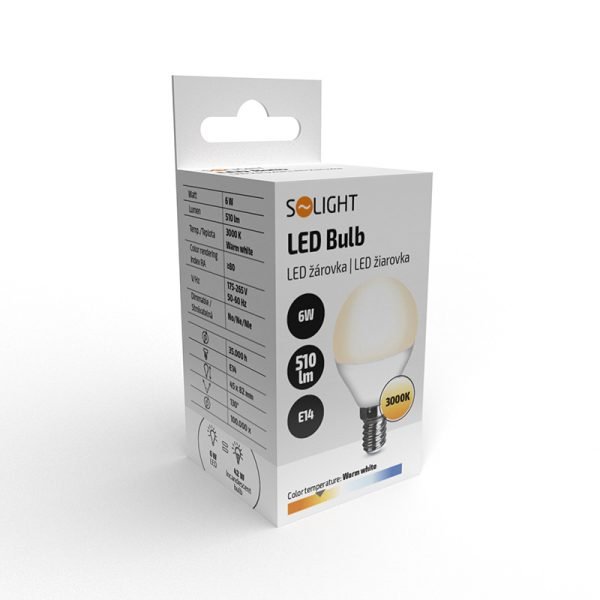 Solight LED žiarovka, miniglobe, 6W, E14, 3000K, 510lm, biele prevedenie - Image 4