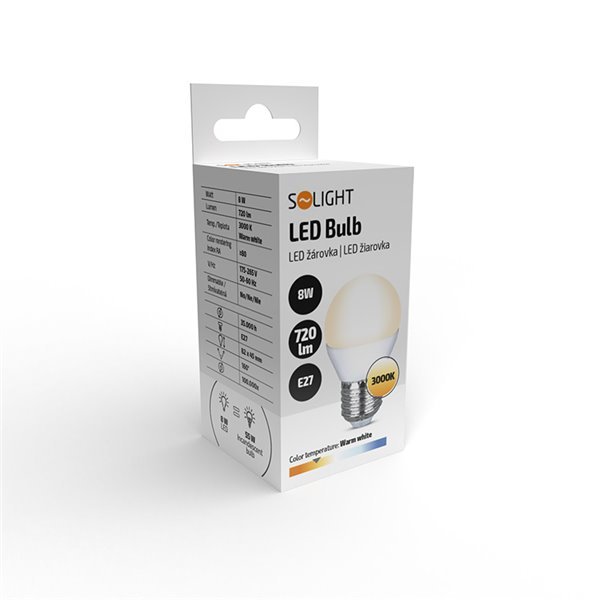 Solight LED žiarovka, miniglobe, 8W, E27, 3000K, 720lm - Image 4