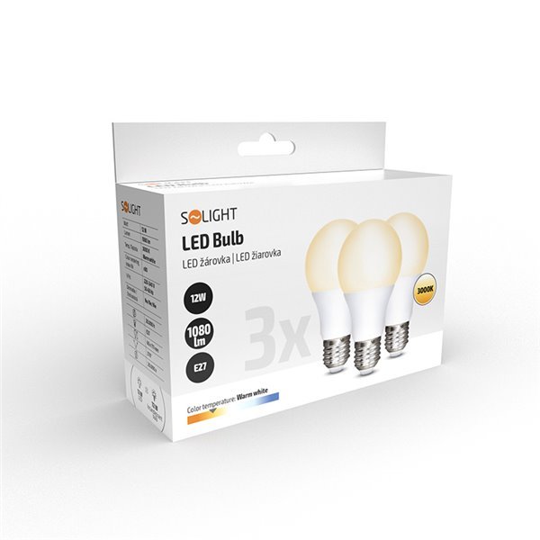 ECOLUX LED žiarovka 3-pack, klasický tvar, 12W, E27, 3000K, 270°, 1080lm, 3ks v baleniu - Image 4